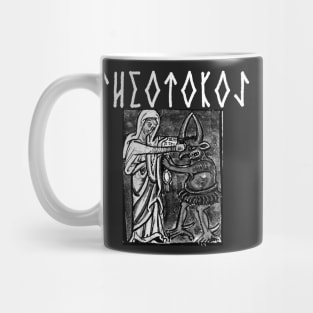 Virgin Mary Punching The Devil Metal Hardcore Punk Gothic Runes Mug